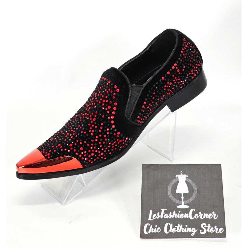Bolano Men's Red/Black Leather Desta Dress Shoes Rhinestone Loafers Sz 7.5 1802 - Picture 15 of 16